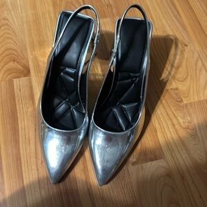 Bcbg chunky silver metallic sling back